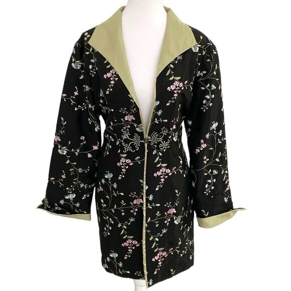 Canton Bazaar SF CA 100% Silk Floral Embroidered Jacket - Picture 1 of 13